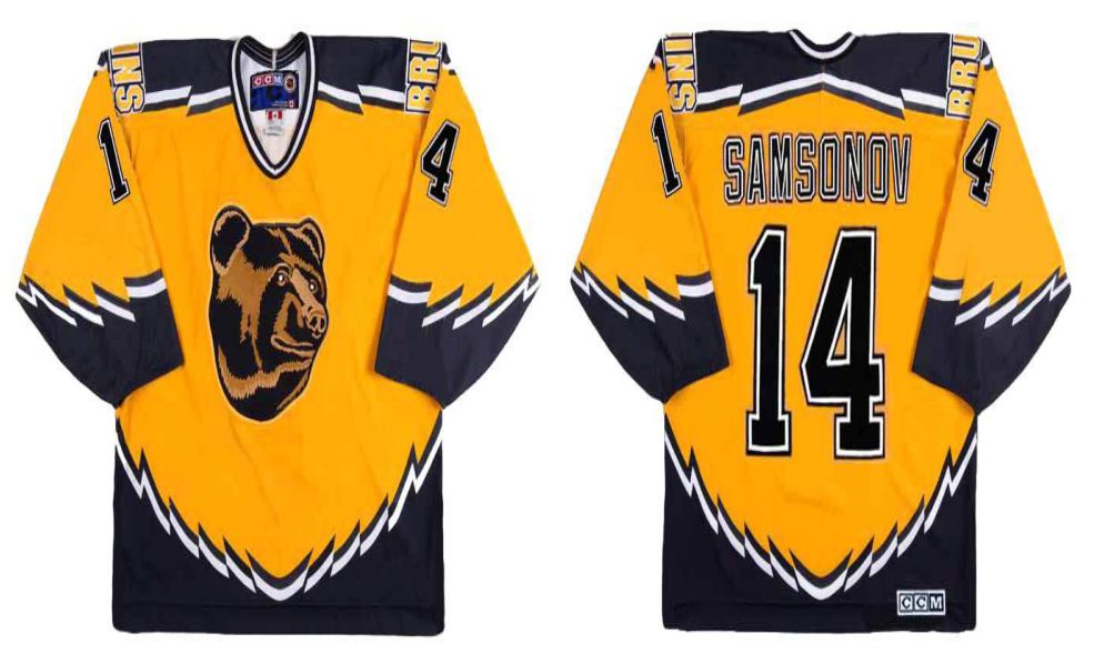 2019 Men Boston Bruins 14 Samsonov Yellow CCM NHL jerseys